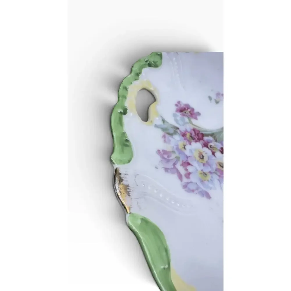 VTG Antique Weimar Germany Porcelain Purple Violet Cutout Ribbon Handle Plate